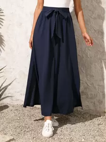 EMERY ROSE Falda unicolor con cinturón - Azul Marino - Ver 1