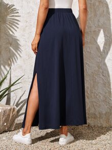 EMERY ROSE Falda unicolor con cinturón - Azul Marino - Ver 2