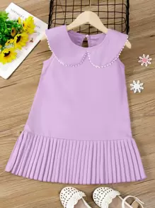 SHEIN 年輕女孩彼得潘領褶皺裙擺裙子