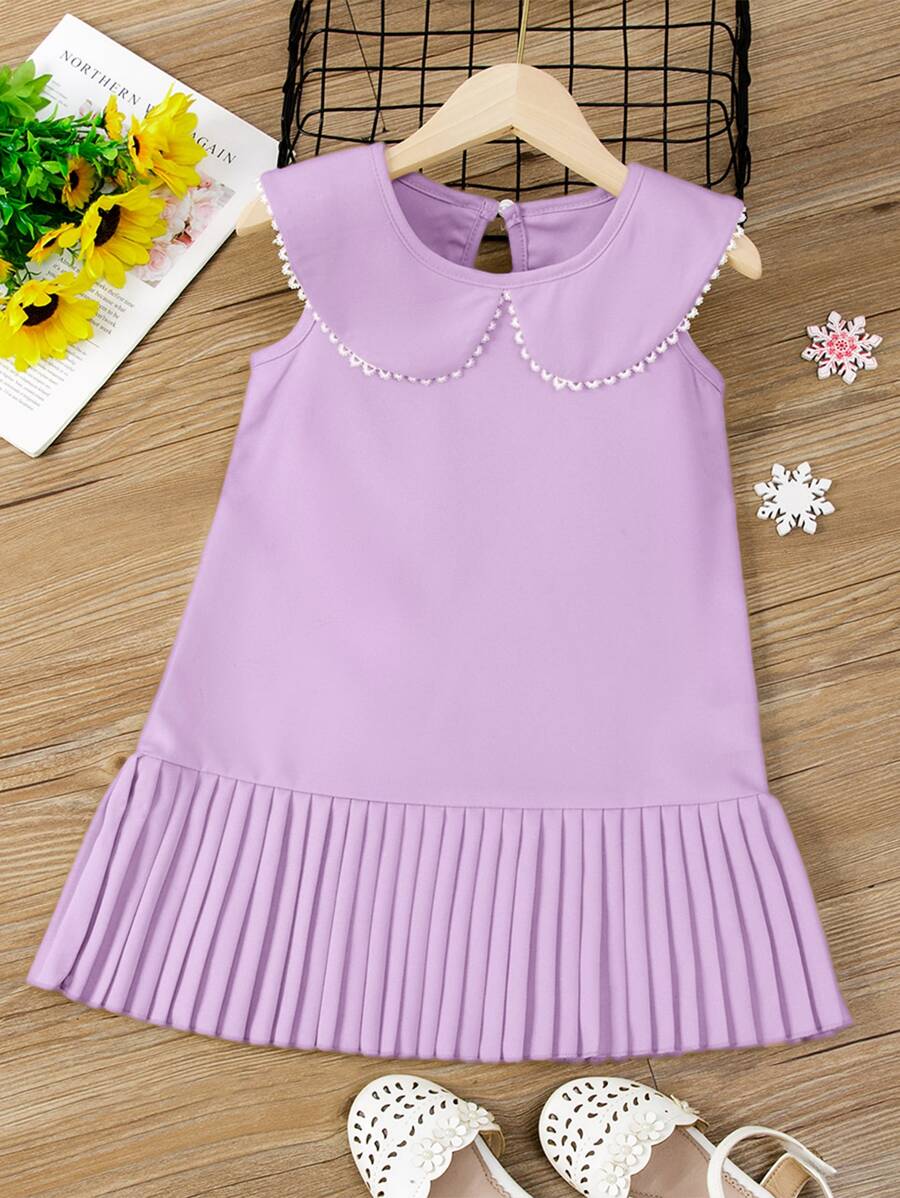 SHEIN 年輕女孩彼得潘領褶皺裙擺裙子