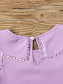 SHEIN 年輕女孩彼得潘領褶皺裙擺裙子