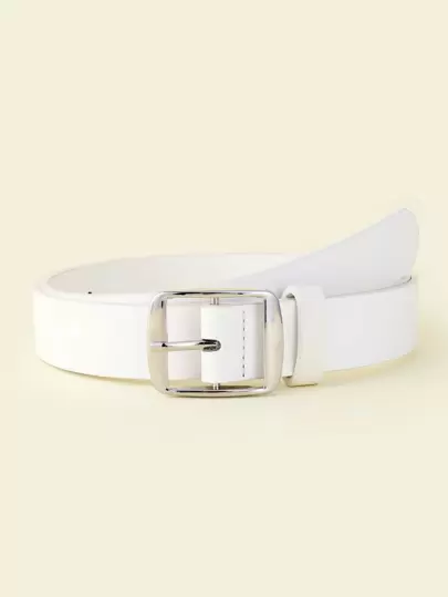1 件时尚休闲白色纯色方形扣女士腰带，适合日常生活夏季、学校秋季、秋季、万圣节