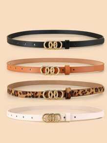 4pcs Leopard Pattern Triple Circle Buckle Belt Halloween Summer, School Fall, Autumn, Halloween - Multicolor - View 2