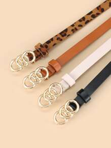 4pcs Leopard Pattern Triple Circle Buckle Belt Halloween Summer, School Fall, Autumn, Halloween - Multicolor - View 3