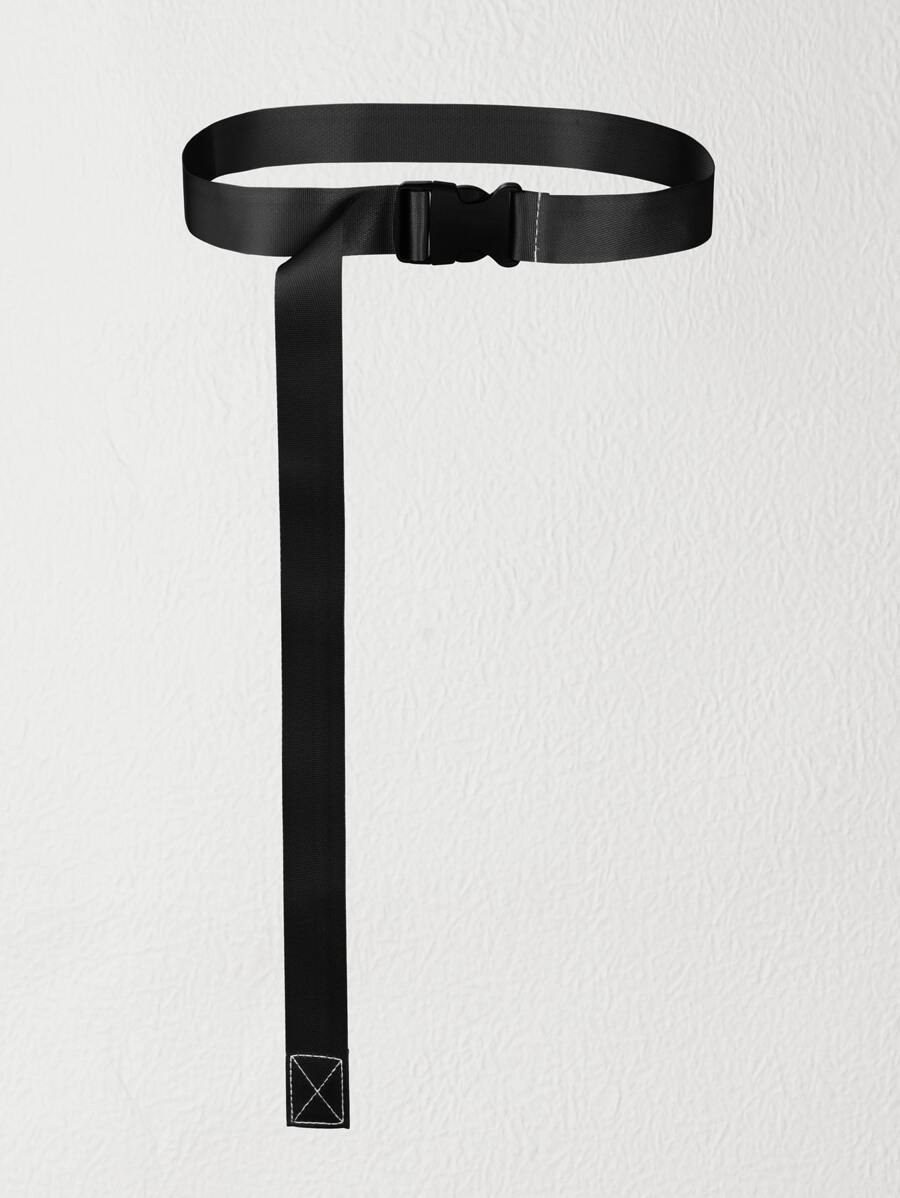 1pc Minimalist Release Buckle Tape Belt Summer, School Fall, Autumn, Halloween - Black - View 1