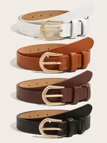 4 piezas Cinturones básicos de moda en colores negro, blanco, marrón y café para mujeres en verano, escuela, otoño y Halloween - Multicolor - Ver 1
