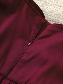 SHEIN 女孩泡泡袖褶邊A字連衣裙 - 酒紅色 - 查看 5