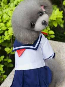 學生制服風格寵物服裝,jk風格,美國學院風格,動物裙子,適用於狗和貓 - 彩色 - 查看 3