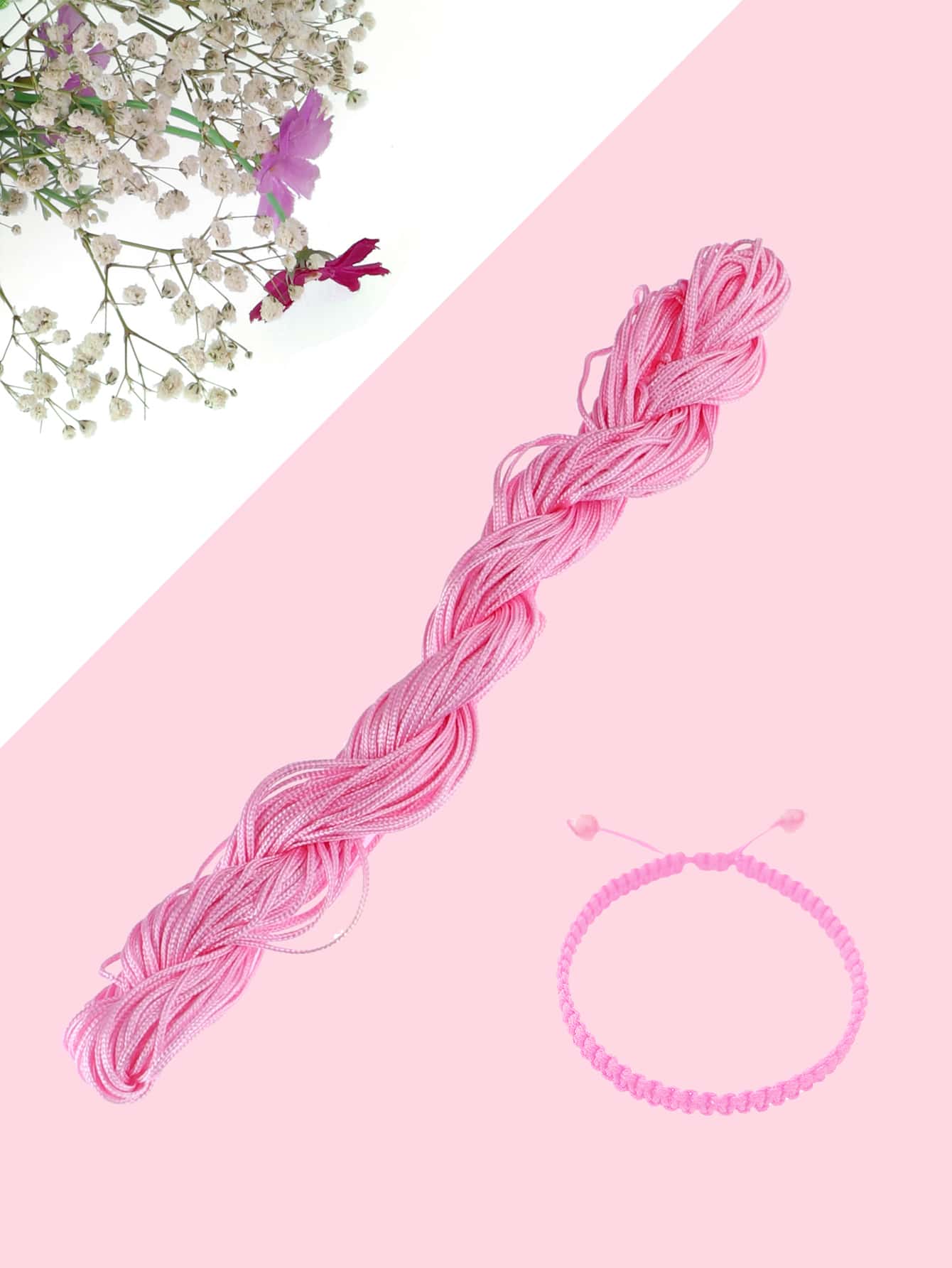 件 944.88 英吋/1 毫米 Ab 玉石編織尼龍繩，紅線手鍊，項鍊 Diy 珠寶製作 - 粉色 - 查看 1