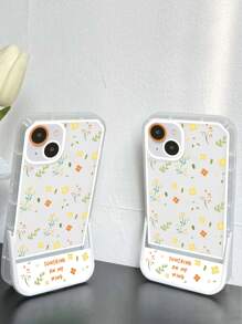 Flower & Letter Graphic Clear Phone Case With Invisible Holder
