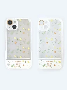 Flower & Letter Graphic Clear Phone Case With Invisible Holder