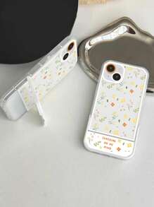 Flower & Letter Graphic Clear Phone Case With Invisible Holder