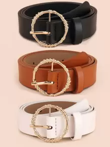 3入組圓形金屬扣皮帶 - 彩色 - 查看 1