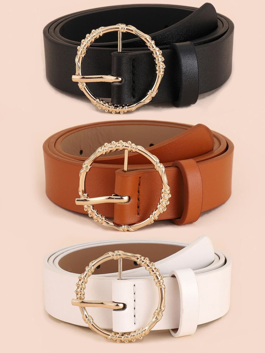 3入組圓形金屬扣皮帶 - 彩色 - 查看 1
