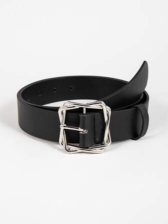 1 条女士重叠方形扣 PU 腰带，适合夏季日常穿着、秋季上学、秋季、万圣节