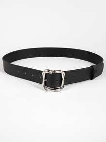 1pc Ladies' Overlapping Square Buckle Pu Belt, Perfect For Daily Wear Summer, School Fall, Autumn, Halloween - Black - View 2