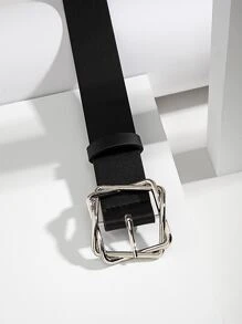 1pc Ladies' Overlapping Square Buckle Pu Belt, Perfect For Daily Wear Summer, School Fall, Autumn, Halloween - Black - View 3