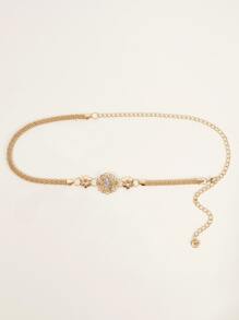Cinturón de cadena con diamante de imitación con diseño de flor