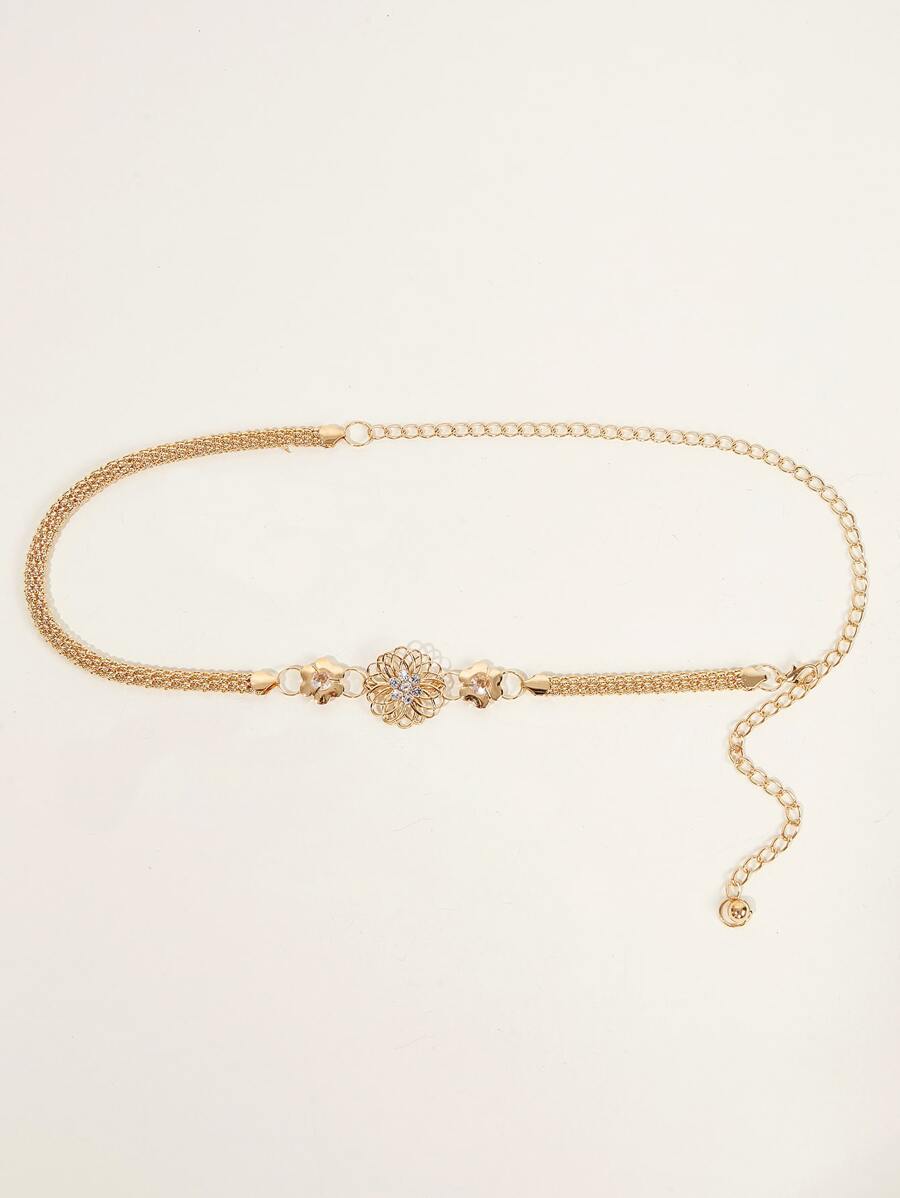 Cinturón de cadena con diamante de imitación con diseño de flor