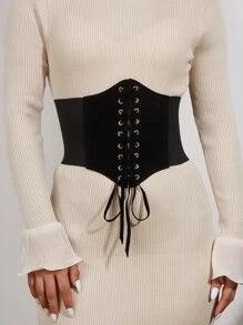 Đai corset phía trước có ren - màu đen - Xem 1