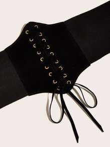 Đai corset phía trước có ren - màu đen - Xem 4