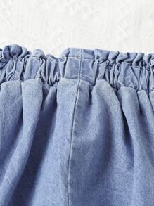 Girls Paperbag Waist Knot Front Wide Leg Jeans - Medium Wash - View 4