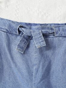 Girls Paperbag Waist Knot Front Wide Leg Jeans - Medium Wash - View 5