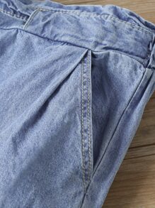 Girls Paperbag Waist Knot Front Wide Leg Jeans - Medium Wash - View 6