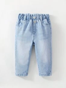 Baby 1pc Elastic Waist Straight Leg Jeans - Light Wash - View 1