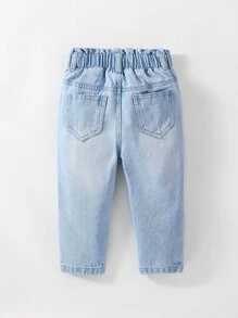 Baby 1pc Elastic Waist Straight Leg Jeans - Light Wash - View 2