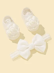 1 băng đô trang trí nơ trẻ em và 1 đôi tất - trắng - Xem 2