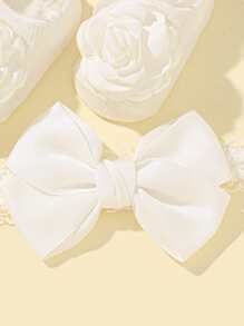 1 băng đô trang trí nơ trẻ em và 1 đôi tất - trắng - Xem 3