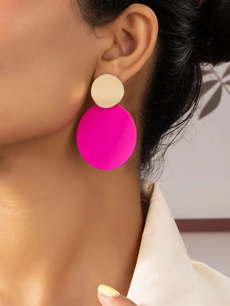 Pendientes largos redondos - Rosa Fucsia - Ver 1