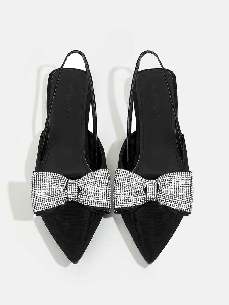 Rhinestone Bow Decor Point Toe Slingback Flats