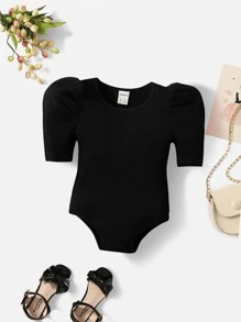 SHEIN Bodysuits Em bé Gân đan màu trơn - màu đen - Xem 1