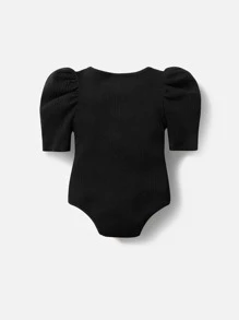 SHEIN Bodysuits Em bé Gân đan màu trơn - màu đen - Xem 2