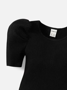 SHEIN Bodysuits Em bé Gân đan màu trơn - màu đen - Xem 3