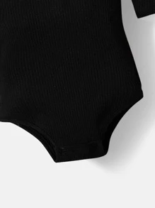 SHEIN Bodysuits Em bé Gân đan màu trơn - màu đen - Xem 4