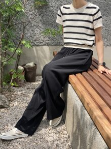 DAZY 條紋圖案針織上衣 - 黑色 - 查看 5