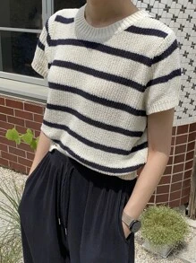 DAZY 條紋圖案針織上衣 - 黑色 - 查看 7