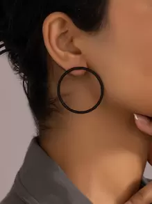 Circle Stud Earrings - Black - View 1