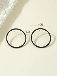 Circle Stud Earrings - Black - View 4