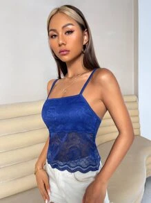 SHEIN SXY 素色蕾絲吊帶上衣 - 寶藍色 - 查看 3