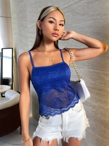 SHEIN SXY 素色蕾絲吊帶上衣 - 寶藍色 - 查看 4
