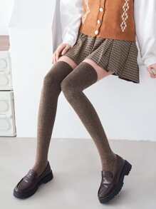 Solid Over The Knee Socks - Coffee Brown - View 3