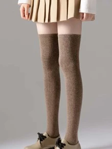 Solid Over The Knee Socks - Coffee Brown - View 4