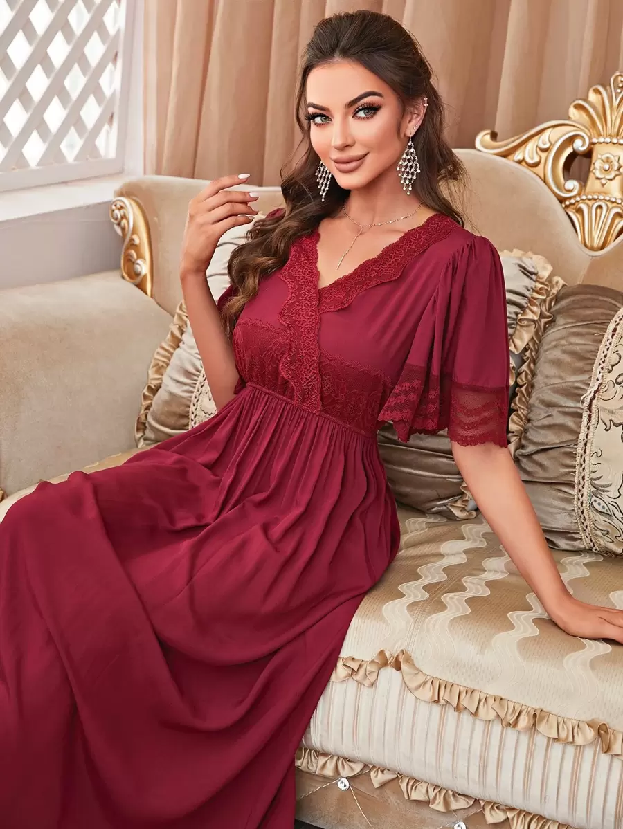 Contrast Lace Butterfly Sleeve Sleep Dress | SHEIN USA