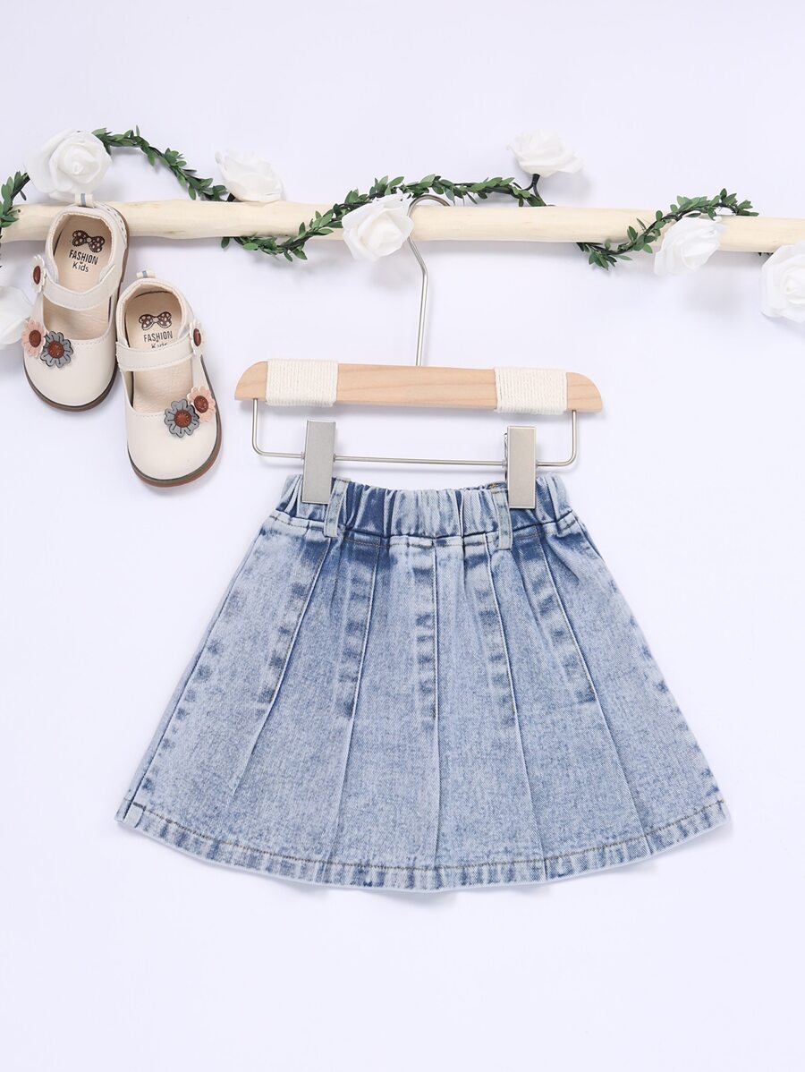 Toddler Girls Pleated Denim Skirt - Light Wash - View 1