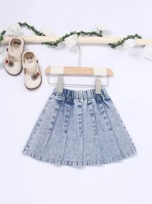 Toddler Girls Pleated Denim Skirt - Light Wash - View 2