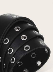 Eyelet Decor Square Buckle Belt - Black - View 3